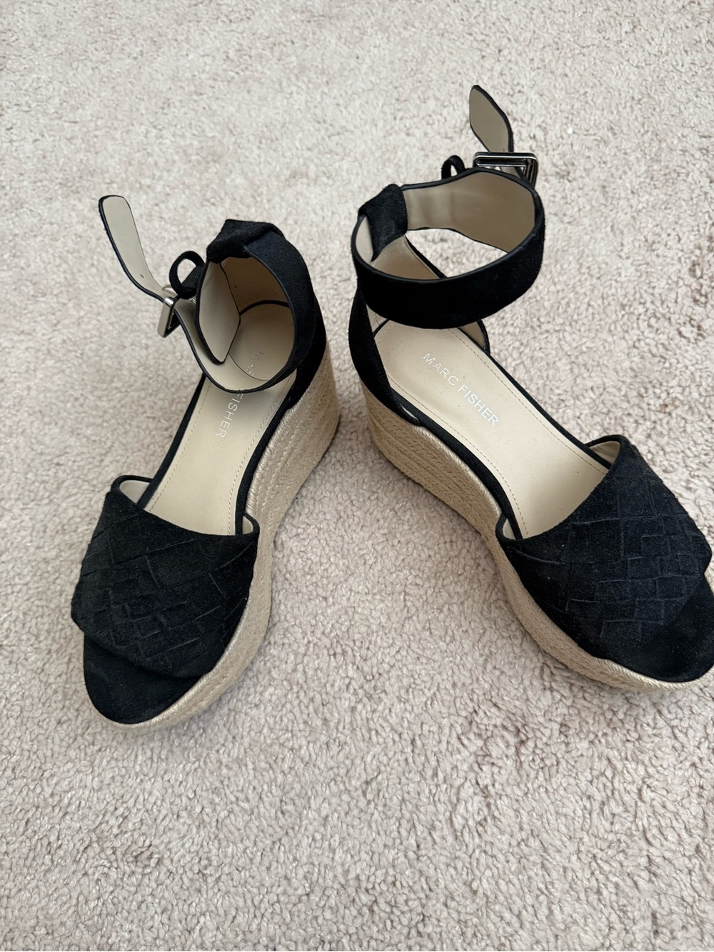 Marc Fisher Black Suede Espadrille Wedge Sandals
